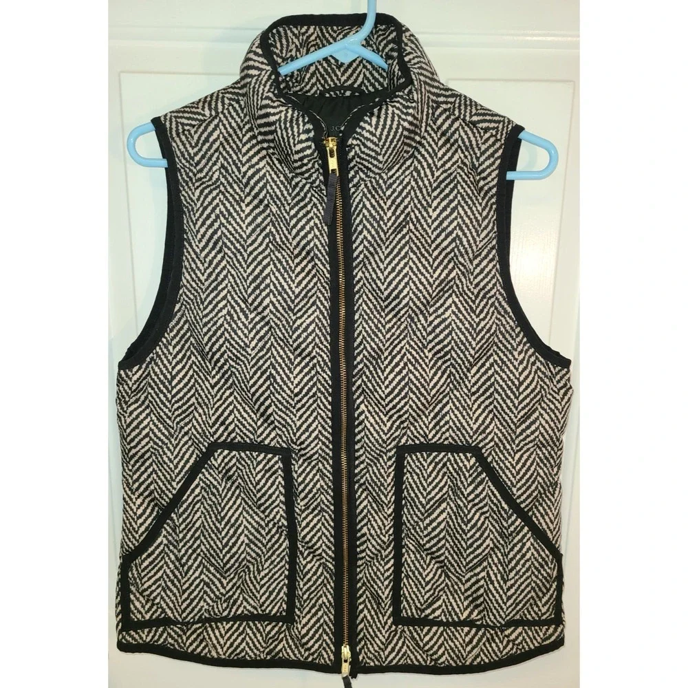 J CREW EXCURSION HERRINGBONE PUFFER QUILTED VEST‎ HERRINGBONE BLACK Med